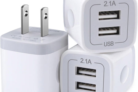 Charger Block, USB Wall Charger, Double USB Fast Charging Cube Block Charger Box, 2.1A Phone Charger Power Adapter 3 Pack for Iphone 15 14 13 12 11 Pro Max XS XR X 8 7 6 Samsung Galaxy S23 A14 Note 20