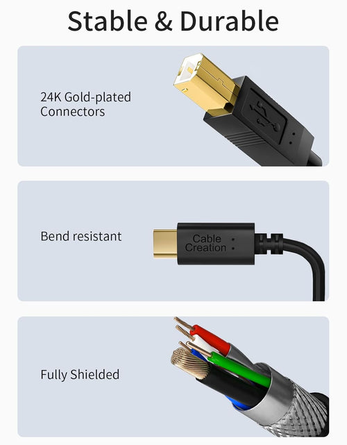 Load image into Gallery viewer, USB C Printer Cable 6.6FT  USB C to Printer Cable USB C to B, Scanner Cable Printer Cable to USB C MIDI Cable for Yamaha Casio Digital Piano MIDI Controller DJ Controller, 2M Black
