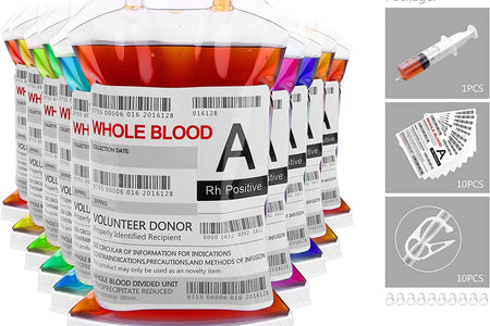 Blood Bags for Drinks, 10 IV Bags for Halloween Party Decoration, Reusable Drink Pouch for Live Blood of Theme Parties, Masquerade,Vampire,Zombie,Nurse Graduation Party Props