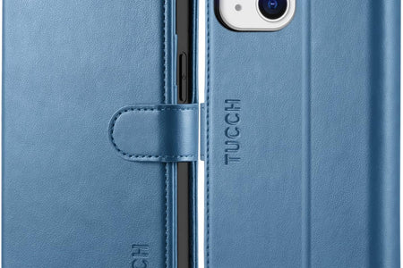 Case for Iphone 13 Wallet Case 5G, RFID Blocking Card Slot Holder [TPU Interior Protective Case], Magnetic Folio PU Leather Stand Flip Cover Compatible with Iphone 13 6.1" 2021, Lake Blue