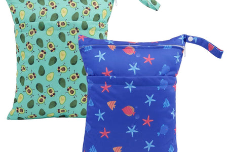 BABY 2Pcs Cloth Diaper Wet Dry Bags Waterproof Reusable with Two Zippered Pockets Travel Beach Pool Daycare Soiled Baby Items Yoga Gym Bag for Swimsuits or Wet Clothes LZX4344