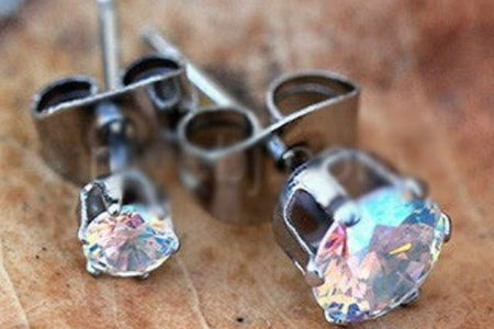 Pair of 316L Stainless Steel Aurora Borealis Round CZ Stud Earrings