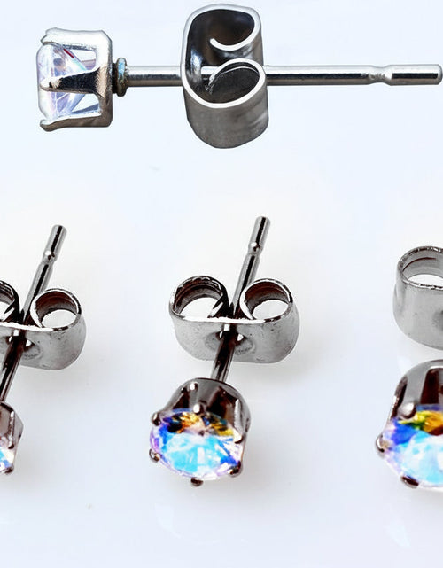 Load image into Gallery viewer, Pair of 316L Stainless Steel Aurora Borealis Round CZ Stud Earrings

