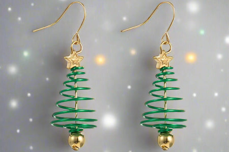 Christmas Tree Metal Art Spiral Christmas Earrings